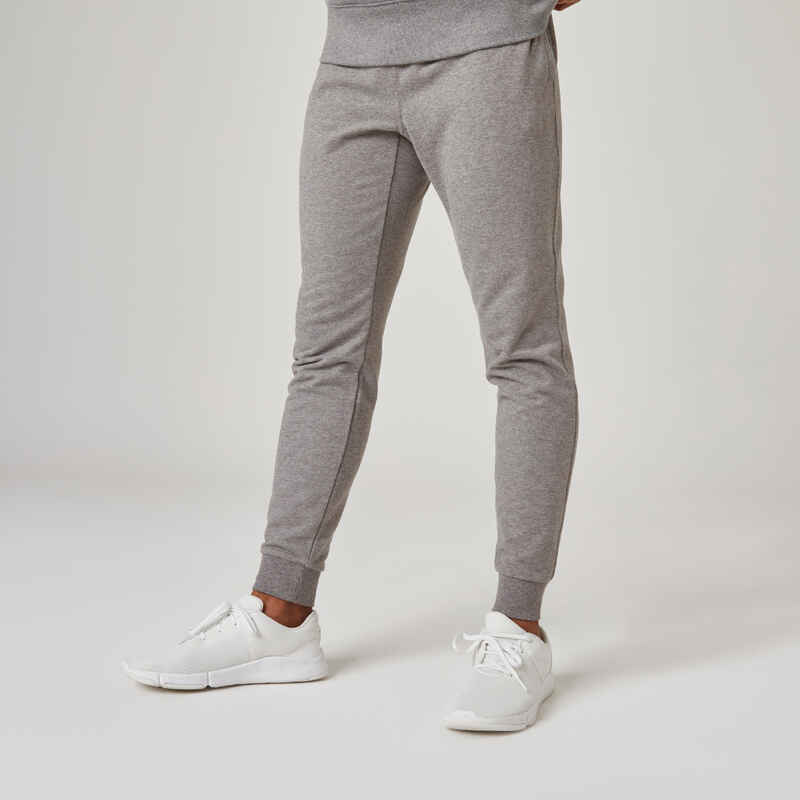 Men's Slim Fitness Jogging Bottoms 500 - Grey