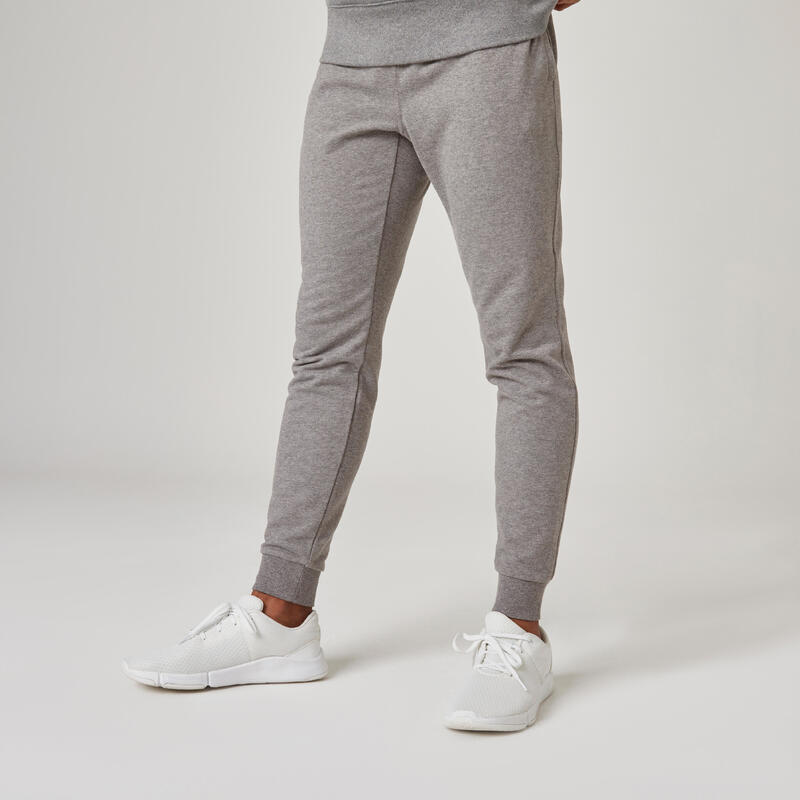 Pantalon jogging fitness homme coton majoritaire ajusté - 500+ gris