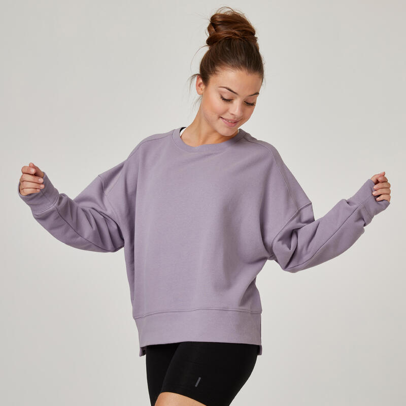 Sudadera chaqueta fitness cuello redondo Mujer Domyos 120 violeta