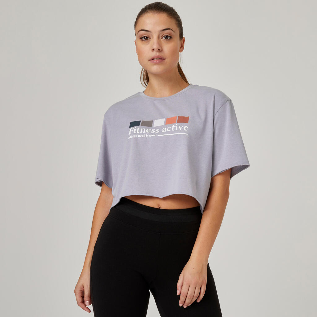 DÁMSKE TRIČKO CROP TOP 520 NA FITNES SIVÉ 