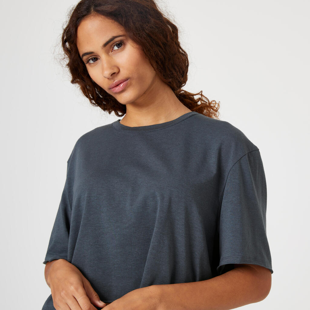 T-shirt crop top fitness  femme - 520 gris abysses