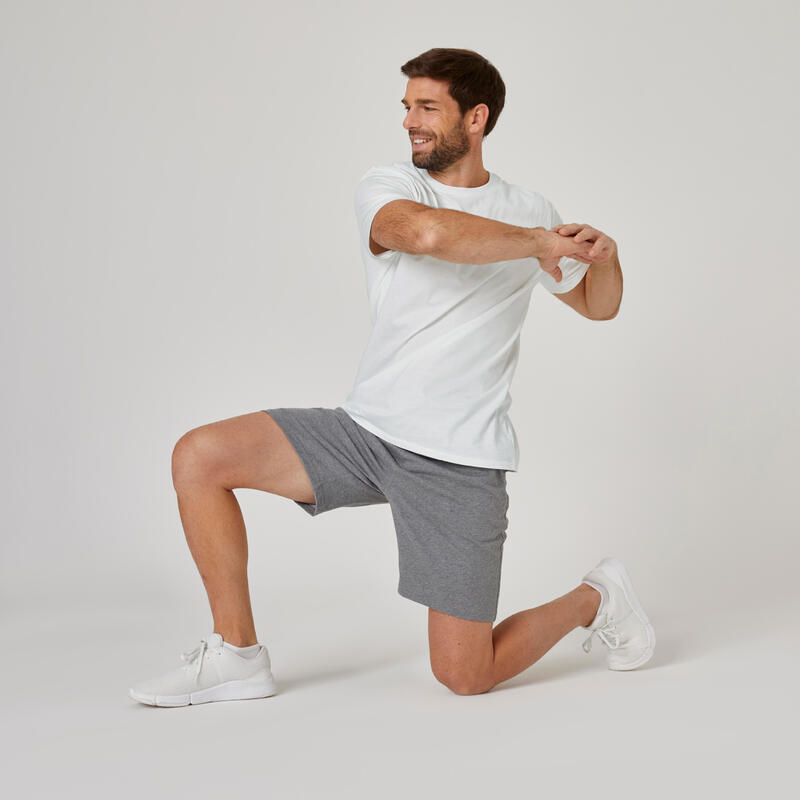 Tricou fitness bumbac 100 alb bărbați