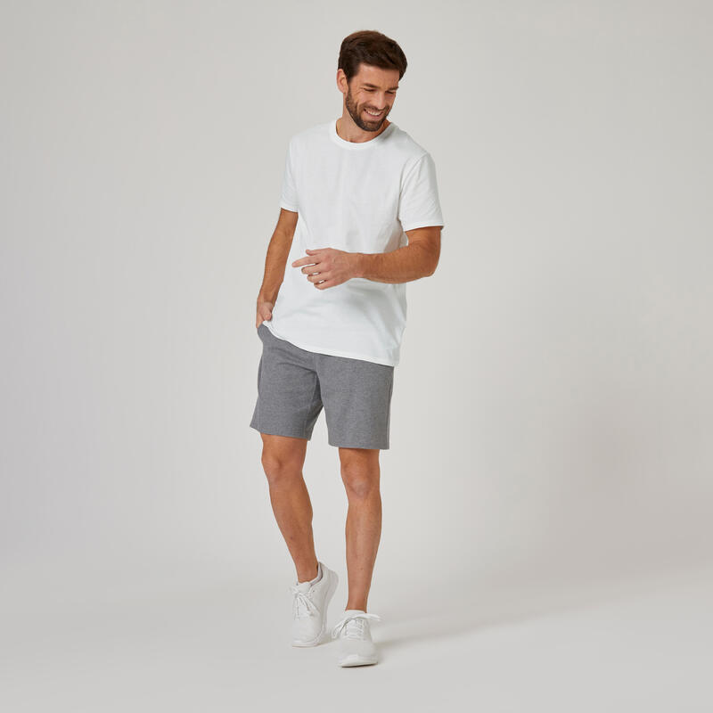 Tricou fitness bumbac 100 alb bărbați