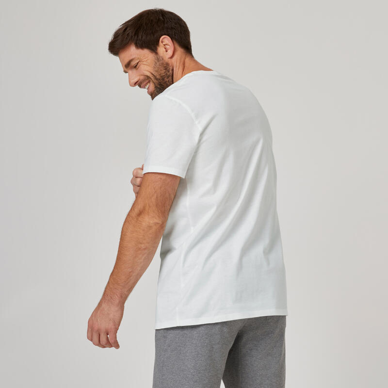 Tricou fitness bumbac 100 alb bărbați