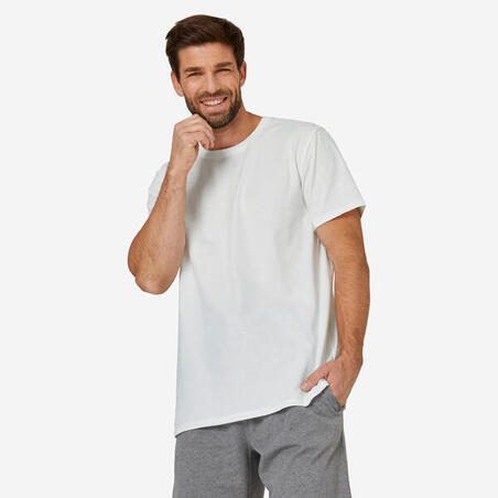 T-shirt fitness Sportee manches courtes slim coton col rond homme blanc  glacier - Decathlon