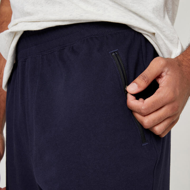 Pantaloncini uomo fitness 520 misto cotone tasca con zip blu