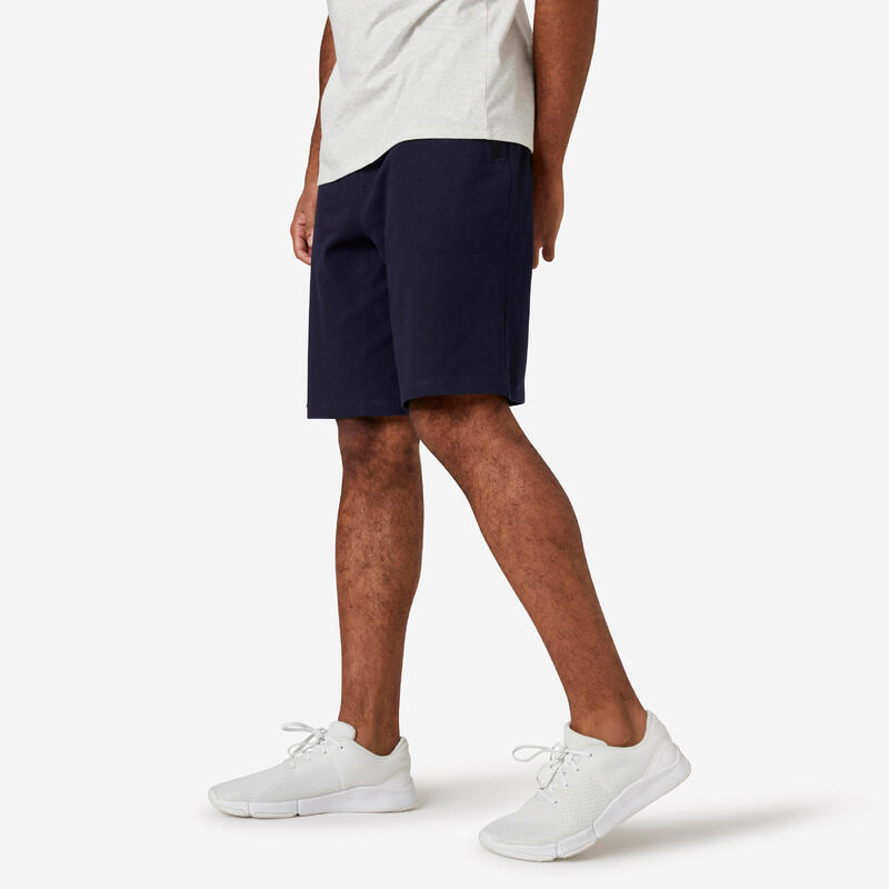 Short Coton Extensible Fitness Long avec poches zippées bleu