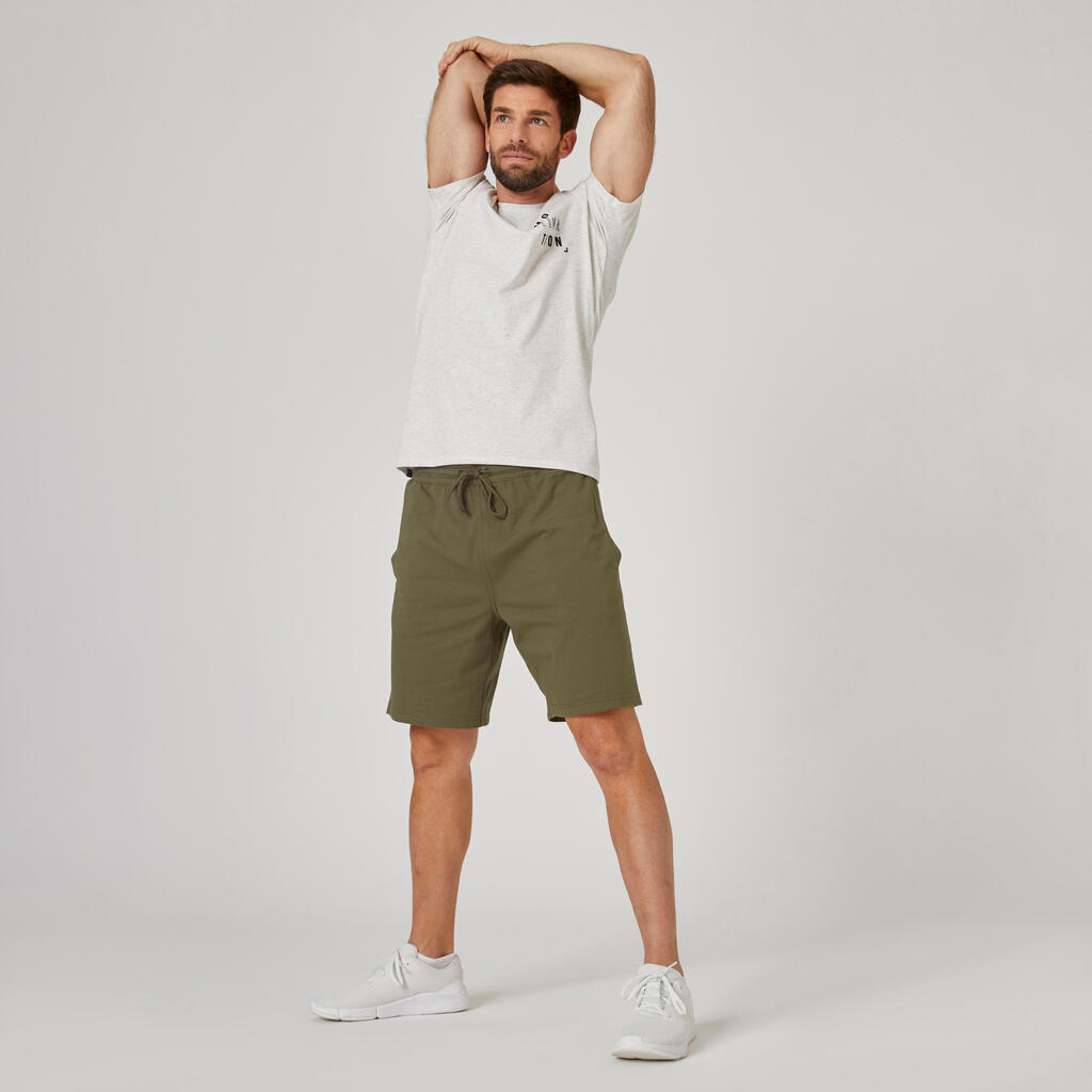 Short Fitness homme - 500 Essentials Kaki cendré