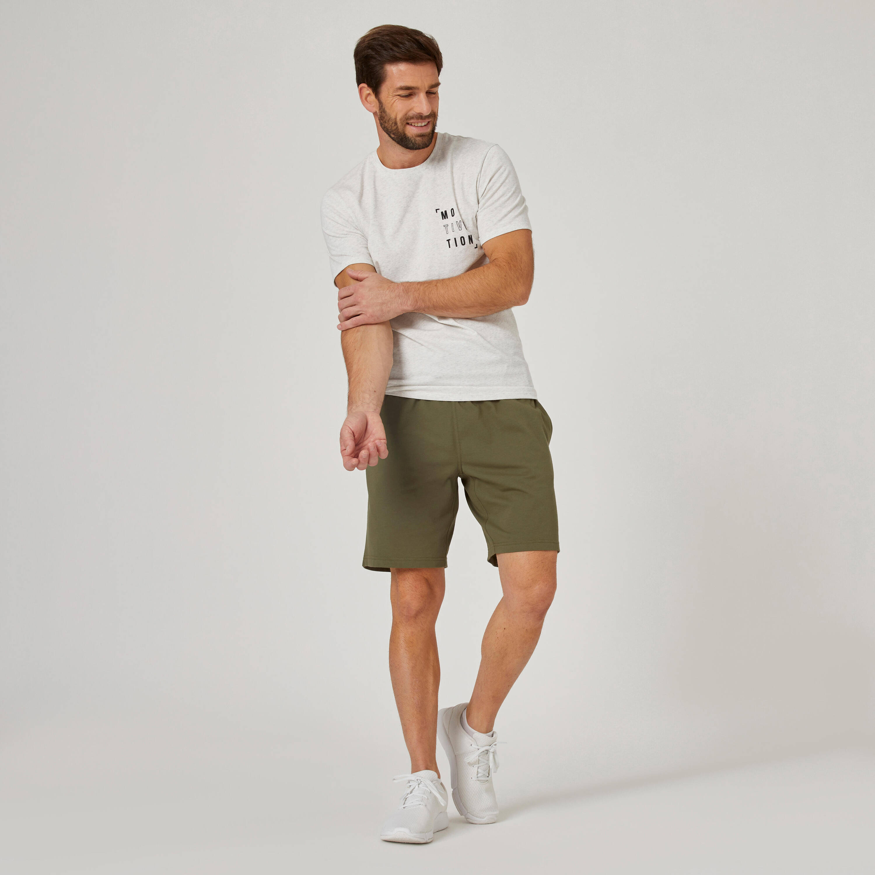 Men's Shorts For Gym Cotton Rich 500-Khaki -  2