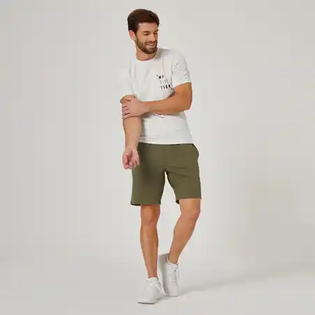 Men's Straight-Cut Cotton Fitness Shorts Essentials With Pocket - Khaki