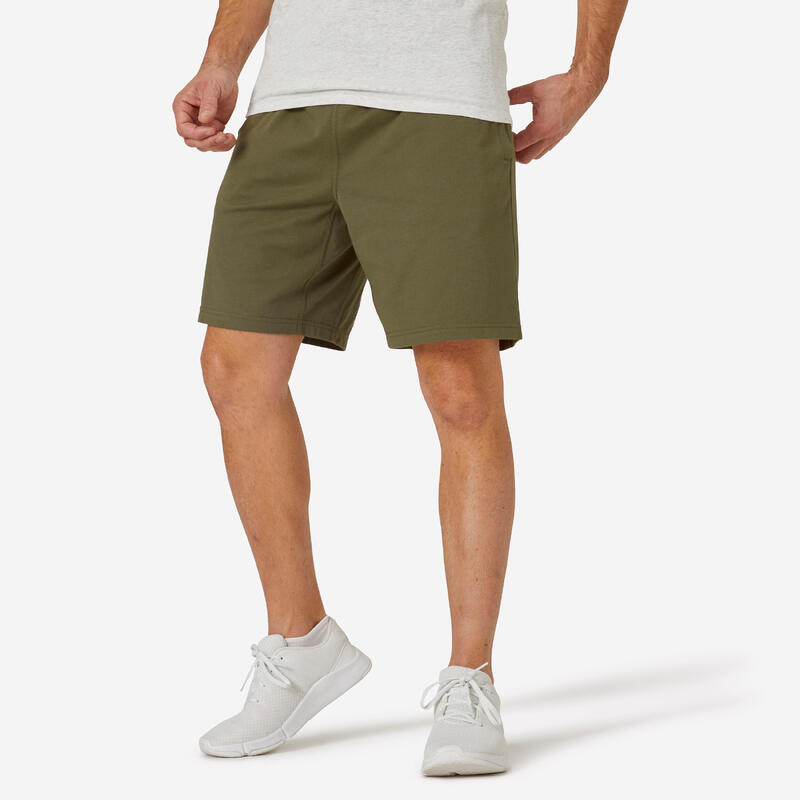 Short Fitness homme coton droit avec poche - Essentials kaki