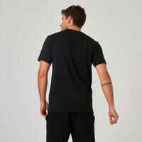 Men's Short-Sleeved Fitted-Cut Crew Neck Cotton Fitness T-Shirt 500 - Black Print