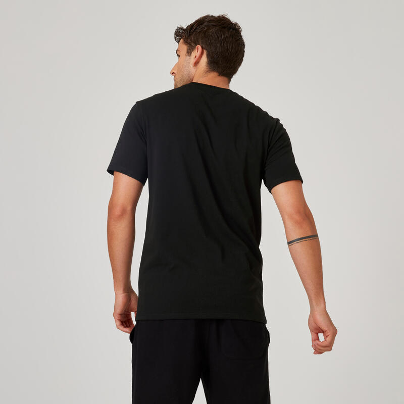 T-shirt fitness manches courtes ajusté col rond coton homme -  500 Noir Imprimé