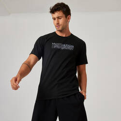 T-Shirt Fitness Katun Lentur Slim-Fit - Motif Hitam