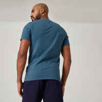 Men's Short-Sleeved Fitted-Cut Crew Neck Cotton Fitness T-Shirt 500 - Teal Grey