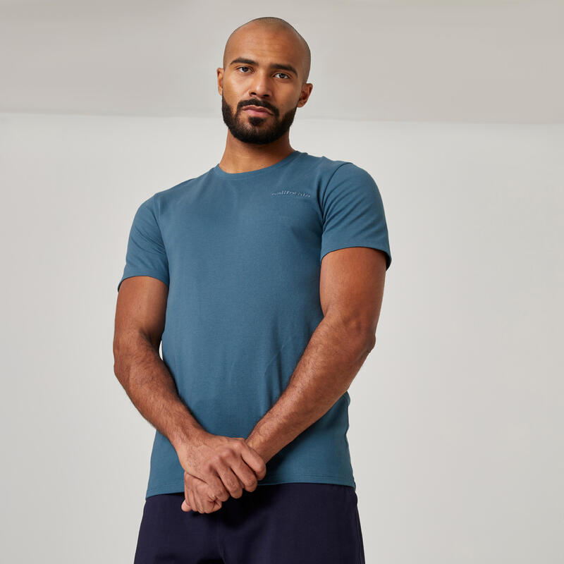 T-shirt fitness manches courtes ajusté col rond coton homme - 500 sarcelle