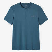 Men's Short-Sleeved Fitted-Cut Crew Neck Cotton Fitness T-Shirt 500 - Teal Grey