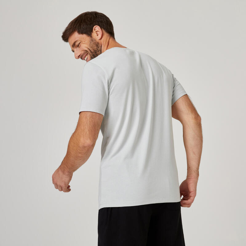T-shirt fitness manches courtes ajusté col rond coton homme - 500 gris pâle