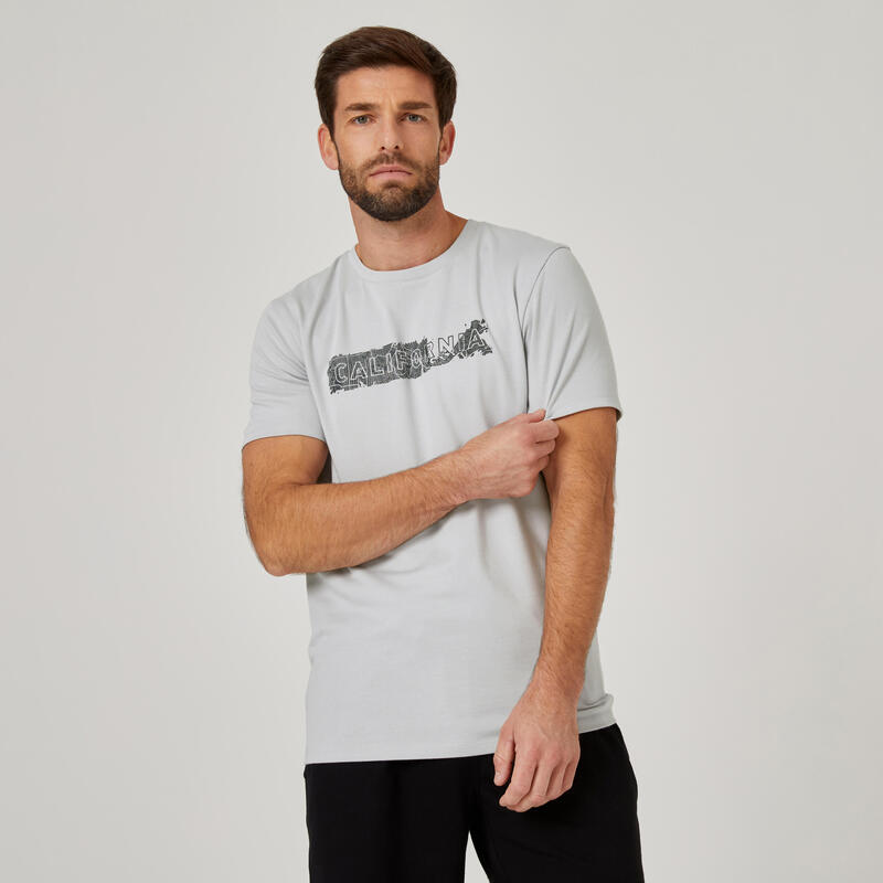Pánské fitness tričko s krátkým rukávem 500 bavlněné šedé