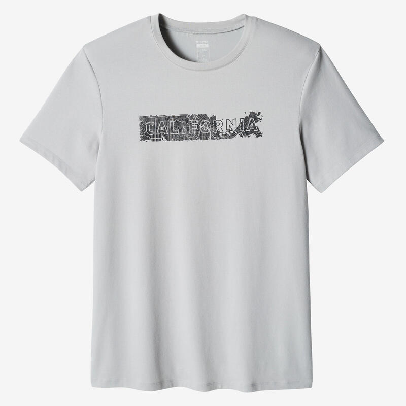 T-shirt fitness manches courtes ajusté col rond coton homme - 500 gris pâle