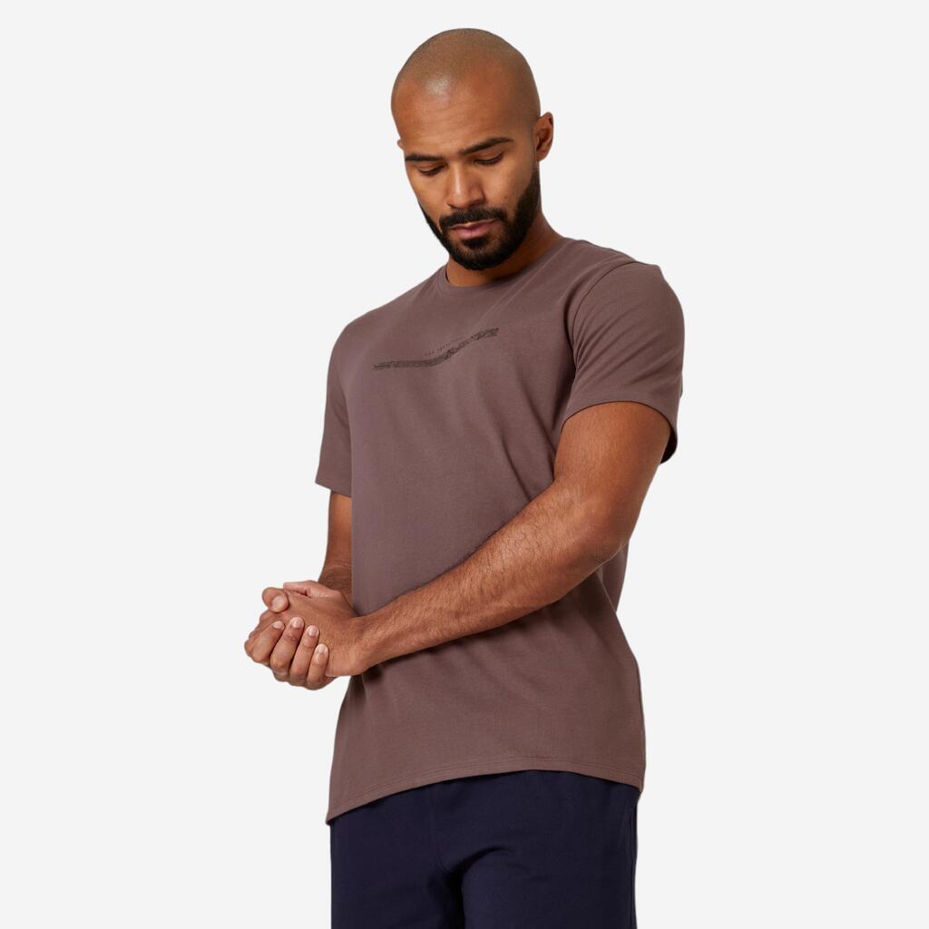 Men's short-sleeved straight-cut crew neck cotton fitness t-shirt 500 - dark grey