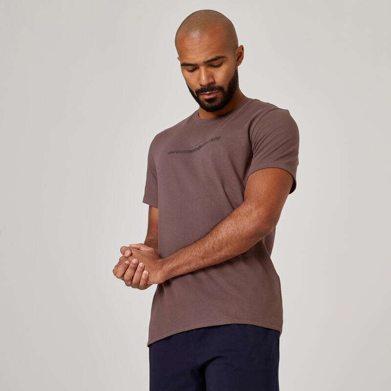 T-shirt uomo fitness 500 regular misto cotone grigia con stampa