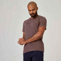 Men's Short-Sleeved Straight-Cut Crew Neck Cotton Fitness T-Shirt 500 - Dark Grey