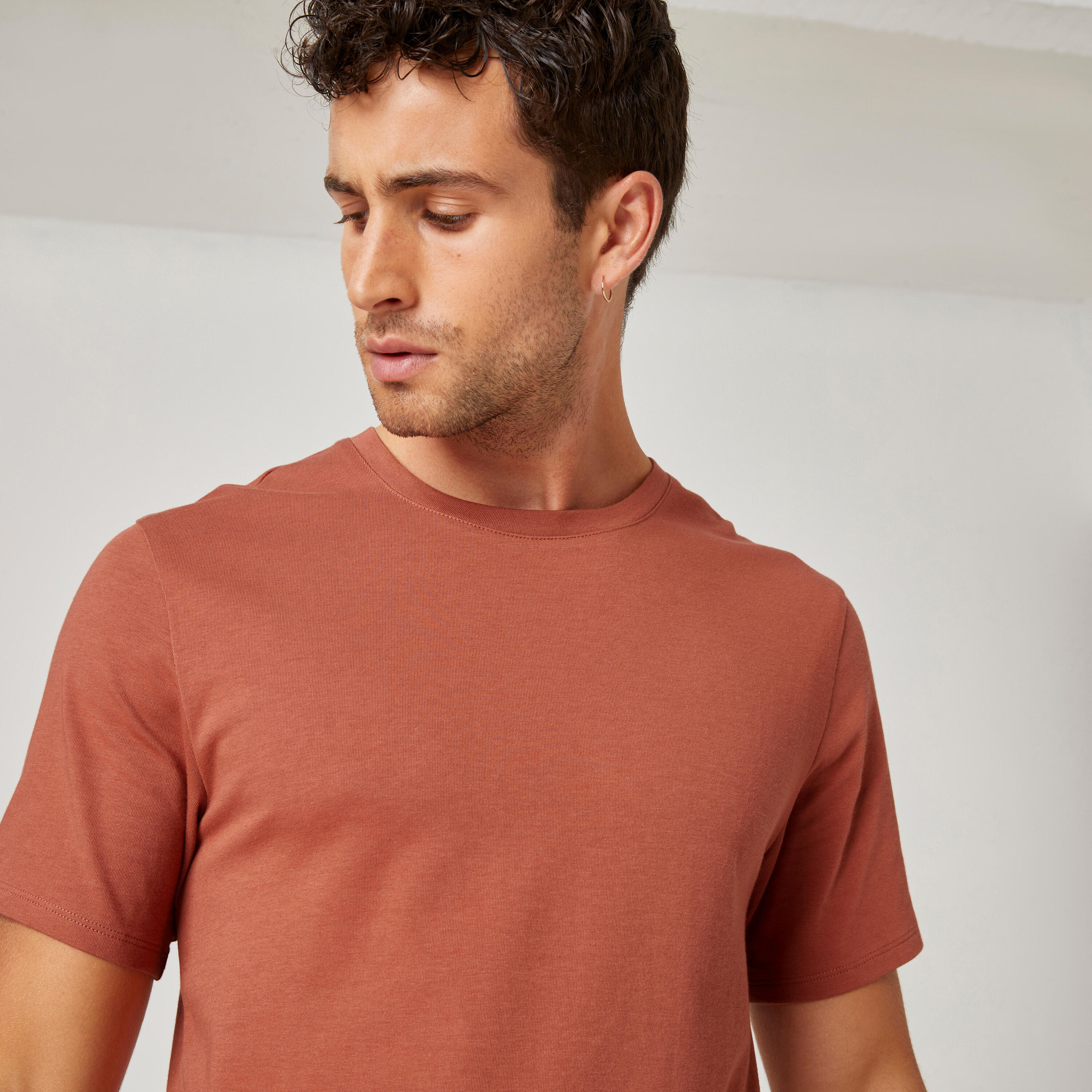 Men's Slim-Fit Fitness T-Shirt 500 - Sepia 7/8