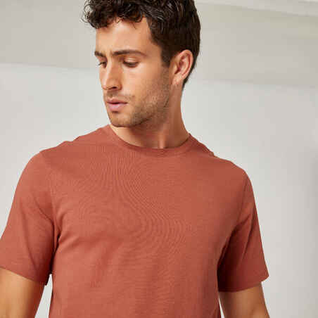 Men's Slim-Fit Fitness T-Shirt 500 - Sepia