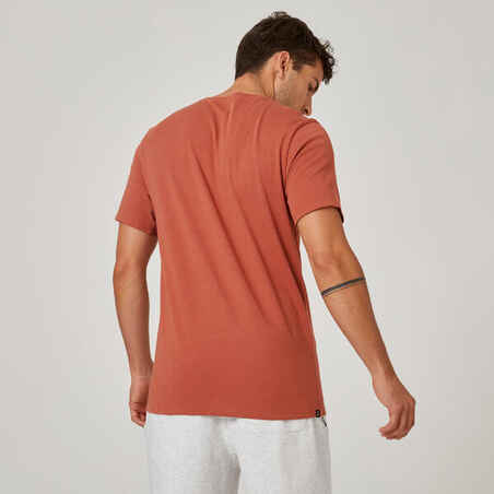 Men's Slim-Fit Fitness T-Shirt 500 - Sepia