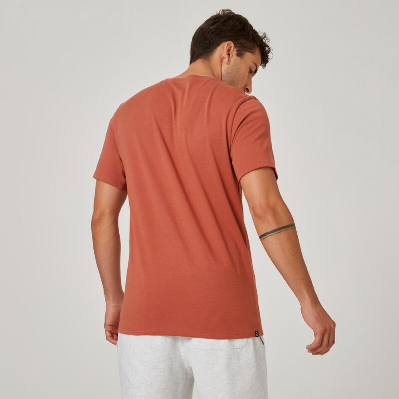 T-shirt voor fitness heren 500 katoen ronde hals aansluitend model sepia