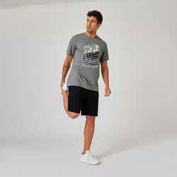 T-shirt fitness korta ärmar rund hals bomull herr - 500 grå