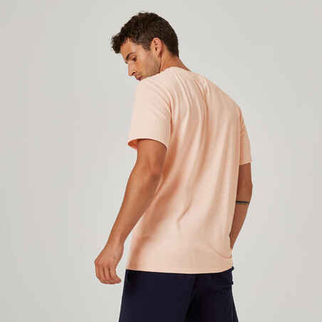 T-Shirt Fitness Baumwolle dehnbar 500 Herren rosa Print 