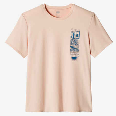Tamprūs medvilniniai kūno rengybos marškinėliai, rožiniai, su raštu