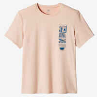 Men's Short-Sleeved Straight-Cut Crew Neck Cotton Fitness T-Shirt 500 - Pink Print