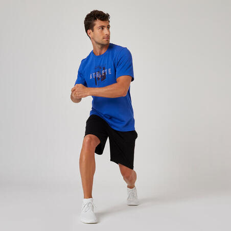 T-shirt fitness manches courtes droit col rond coton homme - 500 bleu outremer
