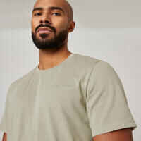 Men's Short-Sleeved Straight-Cut Crew Neck Cotton Fitness T-Shirt 500 - Sage Grey