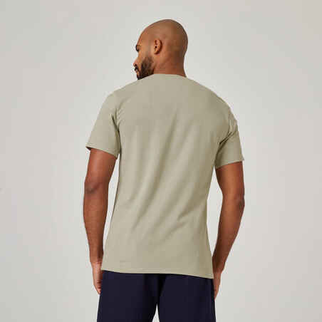 Men's Short-Sleeved Straight-Cut Crew Neck Cotton Fitness T-Shirt 500 - Sage Grey