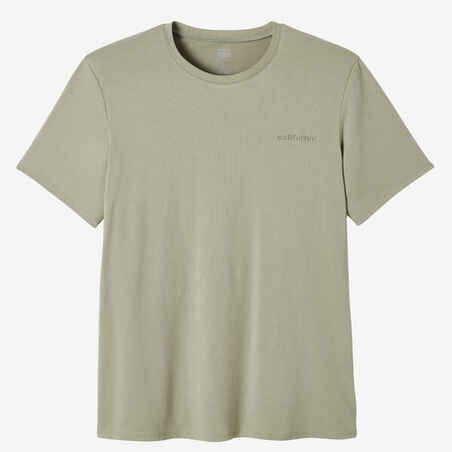 Men's Short-Sleeved Straight-Cut Crew Neck Cotton Fitness T-Shirt 500 - Sage Grey