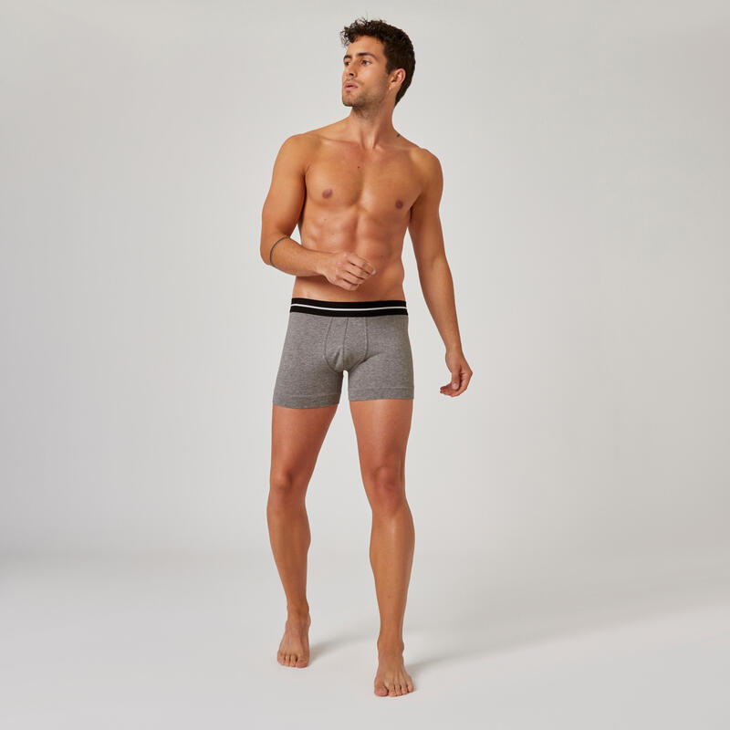 Boxershort voor fitness recht model hoog aandeel katoen 520 grijs