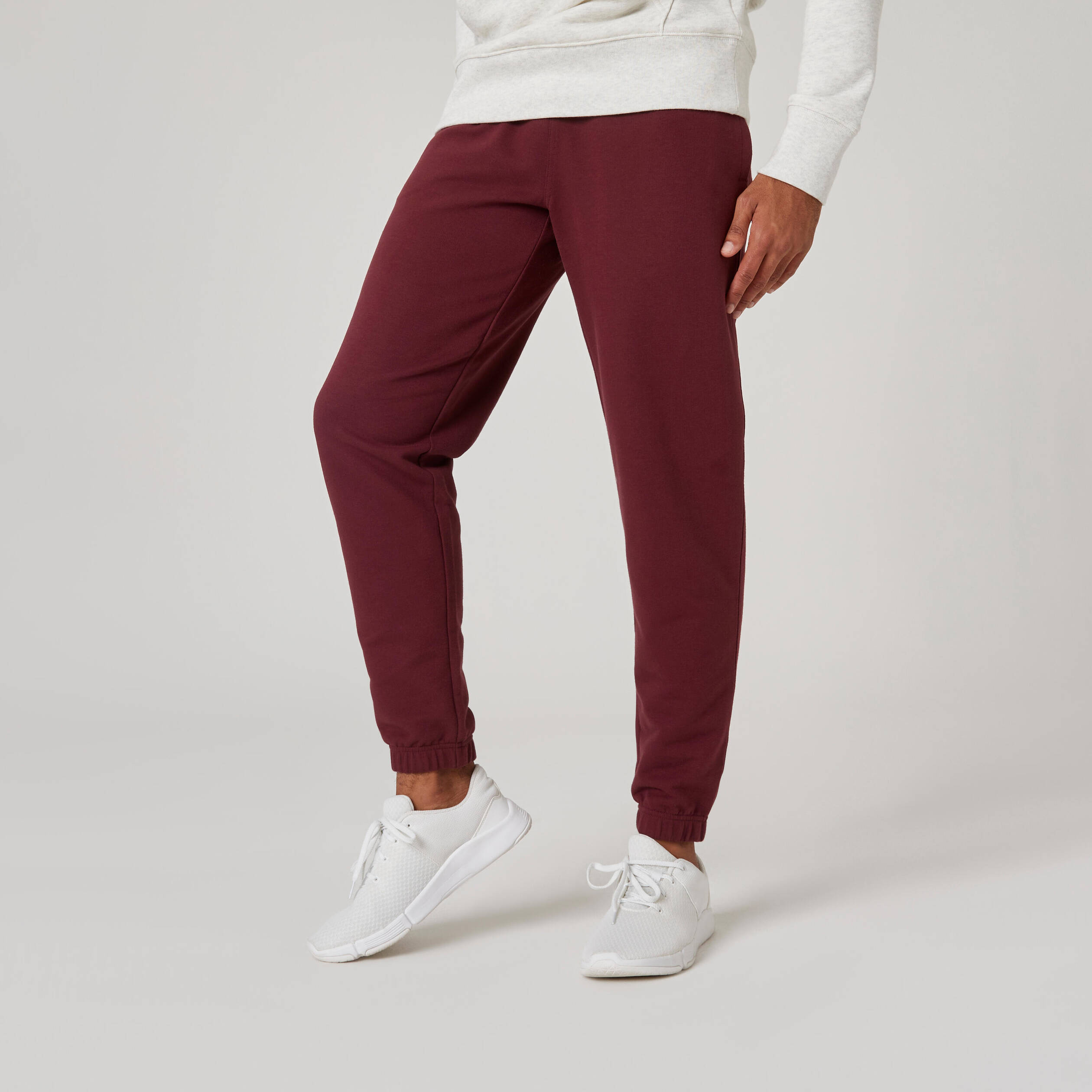 Men's Trackpant Jogger Regular Fit 500 For Gym- Dark Burgundy Red