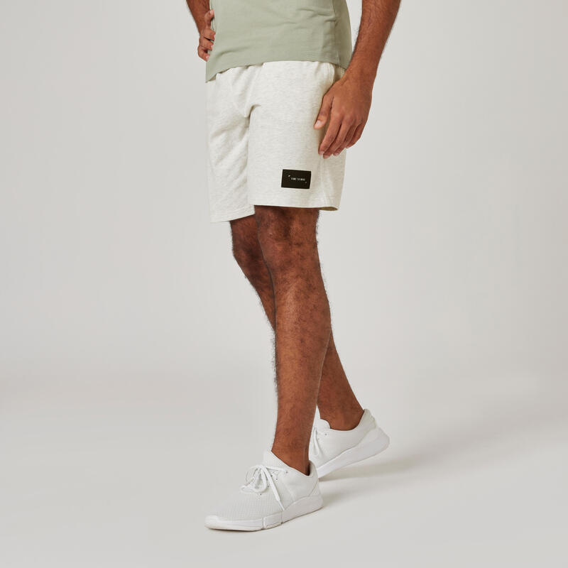 Men's Straight-Cut Cotton Fitness Shorts with Pocket - White