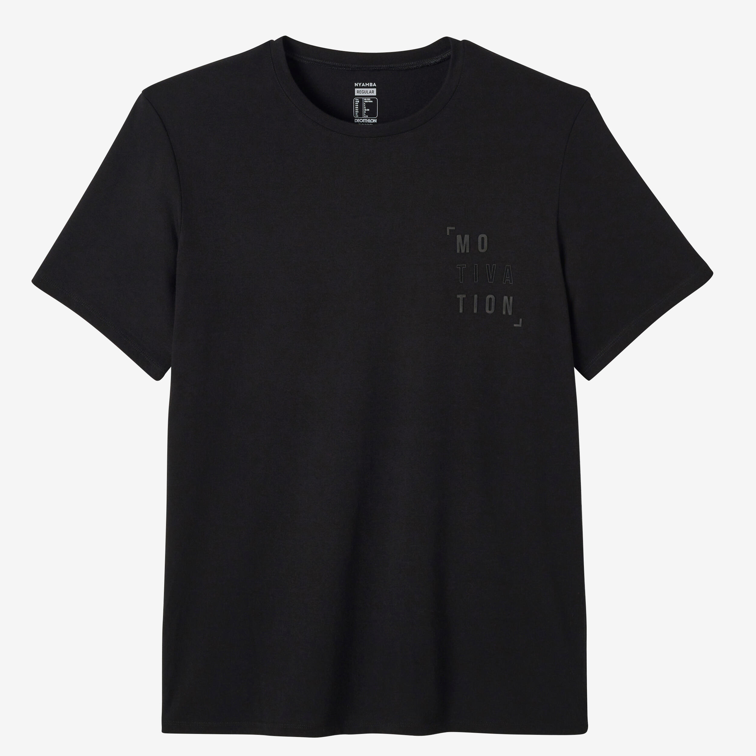 Men's Short-Sleeved Straight-Cut Crew Neck Cotton Fitness T-Shirt 500 - Black and Print 6/6