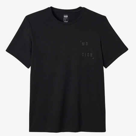 T-Shirt 500 Fitness Regular Rundhals Baumwolle Herren schwarz mit Print 