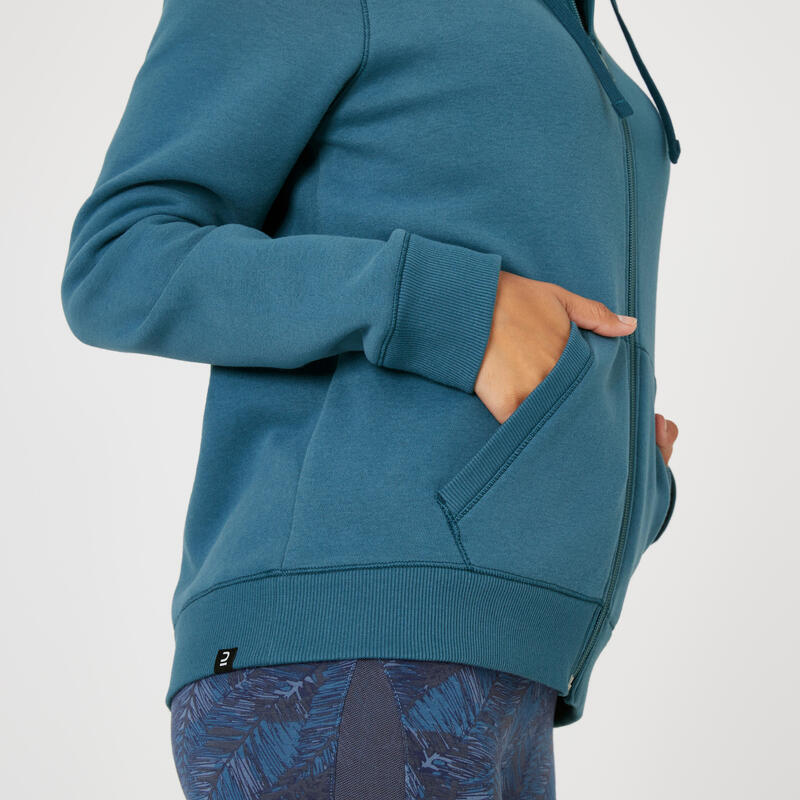 Sweat zippé à capuche fitness femme - 500 Bleu Sarcelle