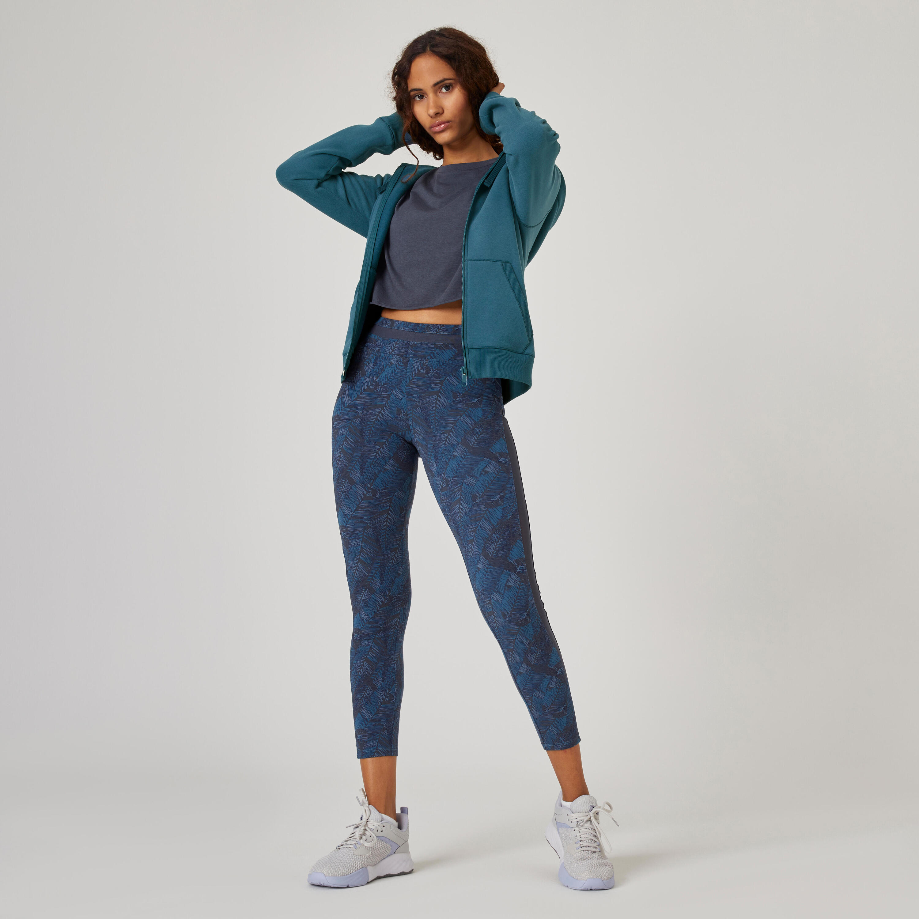 Women's Zip-Up Fitness Hoodie 500 - Blue/Teal 3/6