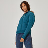 Women's Sweatshirt Jacket with Hood Fleece Lined 500-Blue/Teal