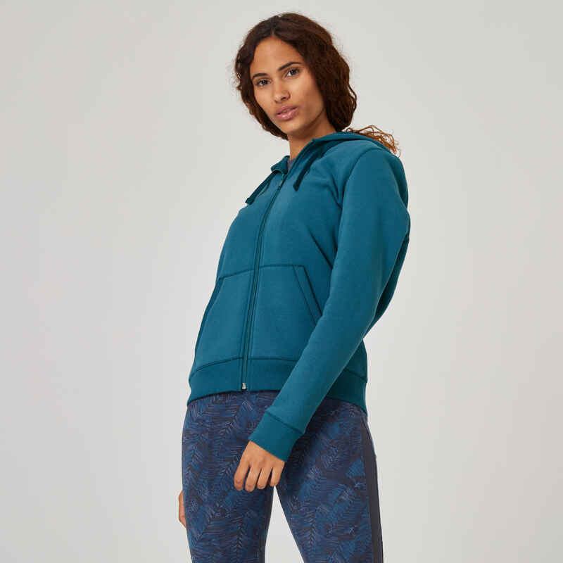 Trainingsjacke Kapuze Damen Fitness - 500 blau
