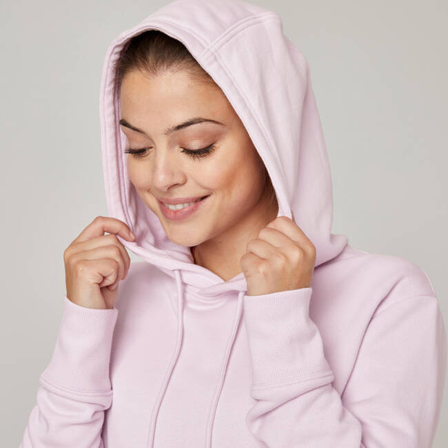 Women's Sweatshirt Hoodie 500 For Gym - Light Mauve