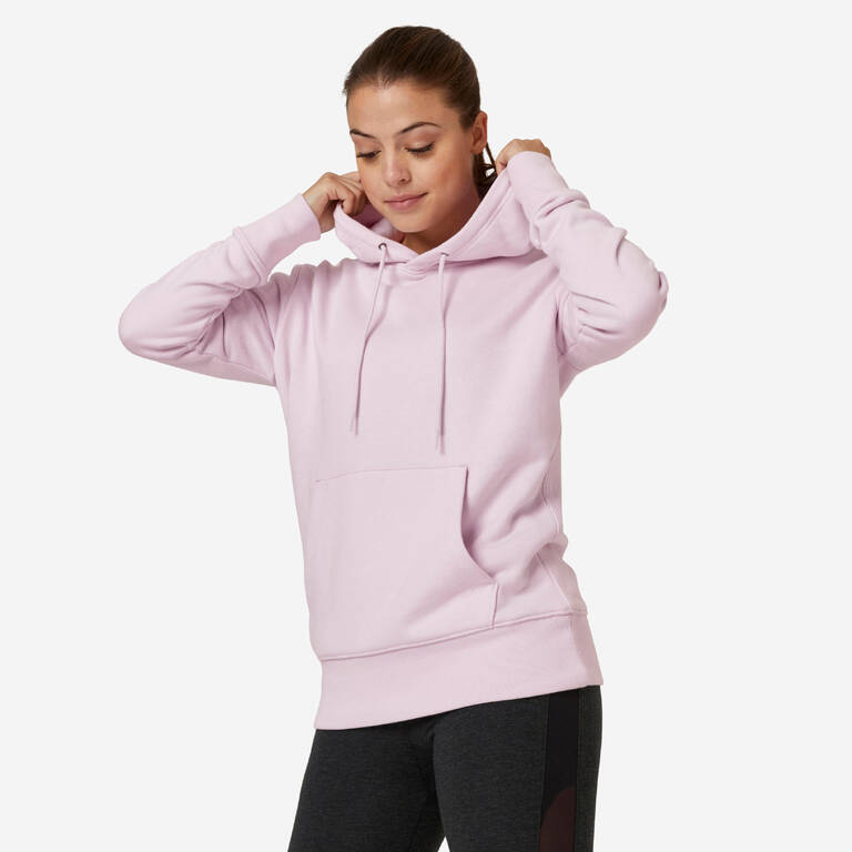 Women's Sweatshirt Hoodie 500 For Gym - Light Mauve